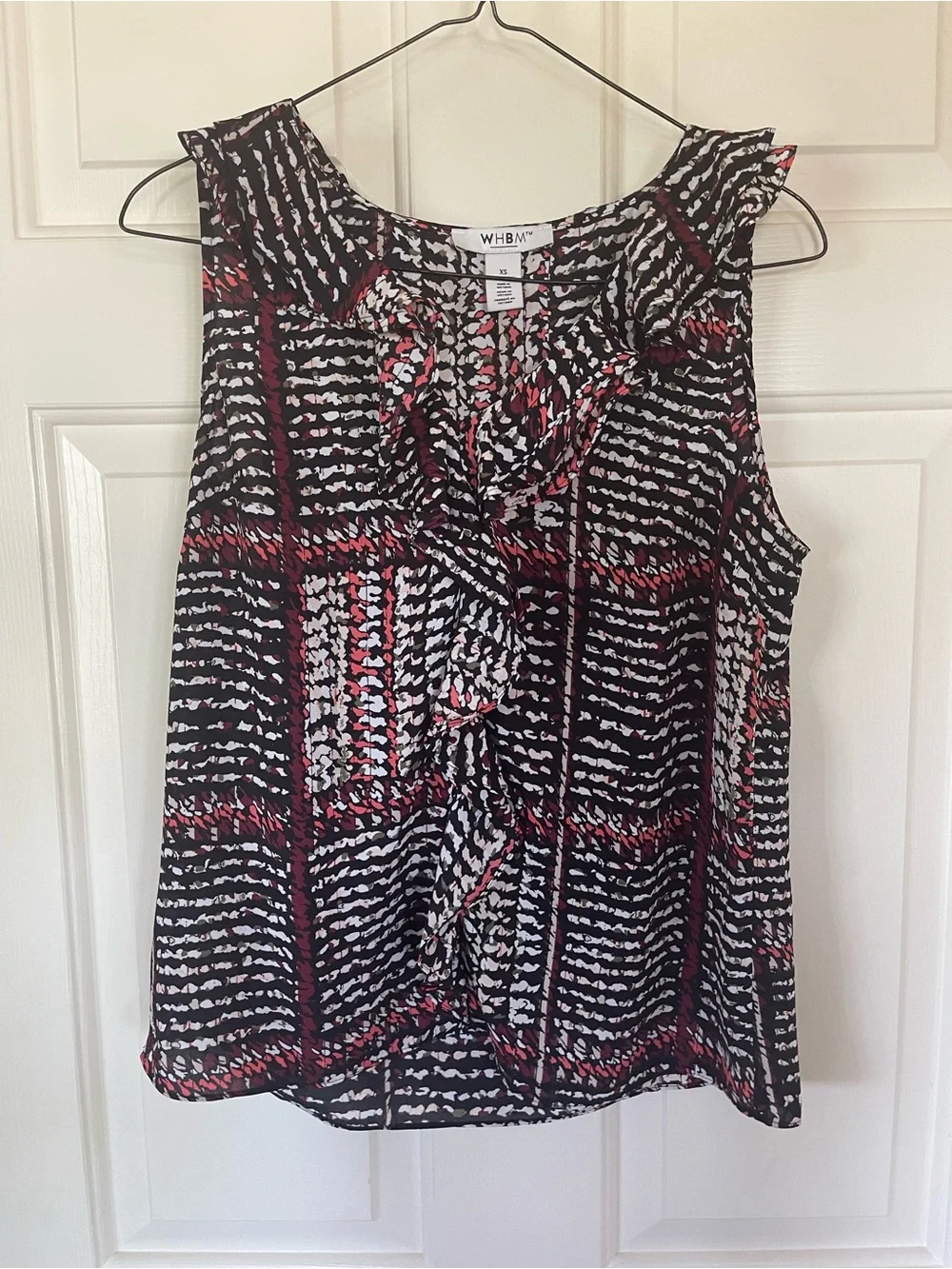 White House Black Market Sleeveless Ruffle Front Women's Top in Black and Red